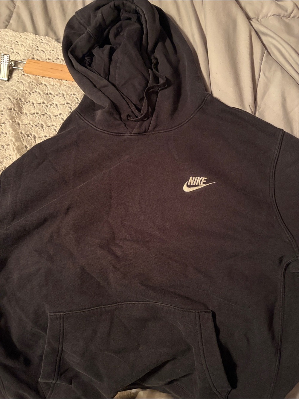 Nike Men’s Black Crewneck Hoodie with Small White Swoosh